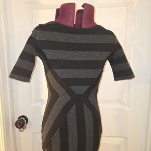 Maeve By Anthropologie Gray Black Bodycon Striped Pencil Dress Size 0